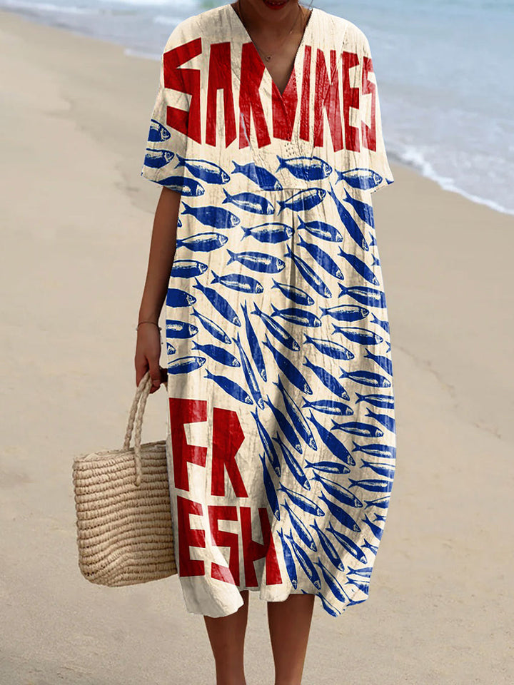 Catalina - Dress with Sardine Pattern