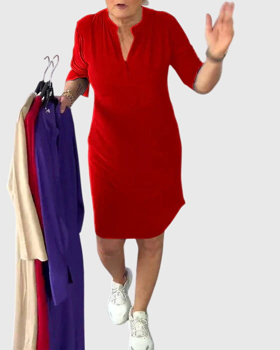 Alexandra - Solid V-Neck Dress
