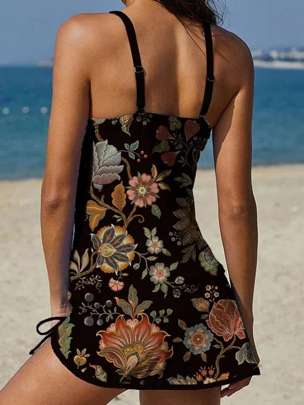 Aurora - Floral Graphic Tankini with Shorts, Tummy Control Effect