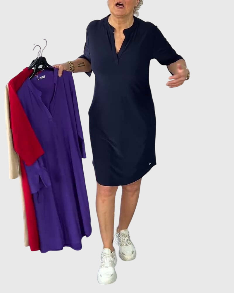 Alexandra - Solid V-Neck Dress
