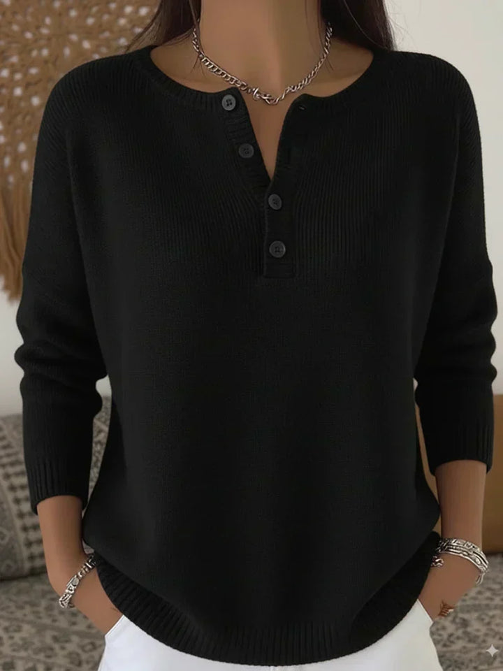 Carol | Henley Button Knit Sweater
