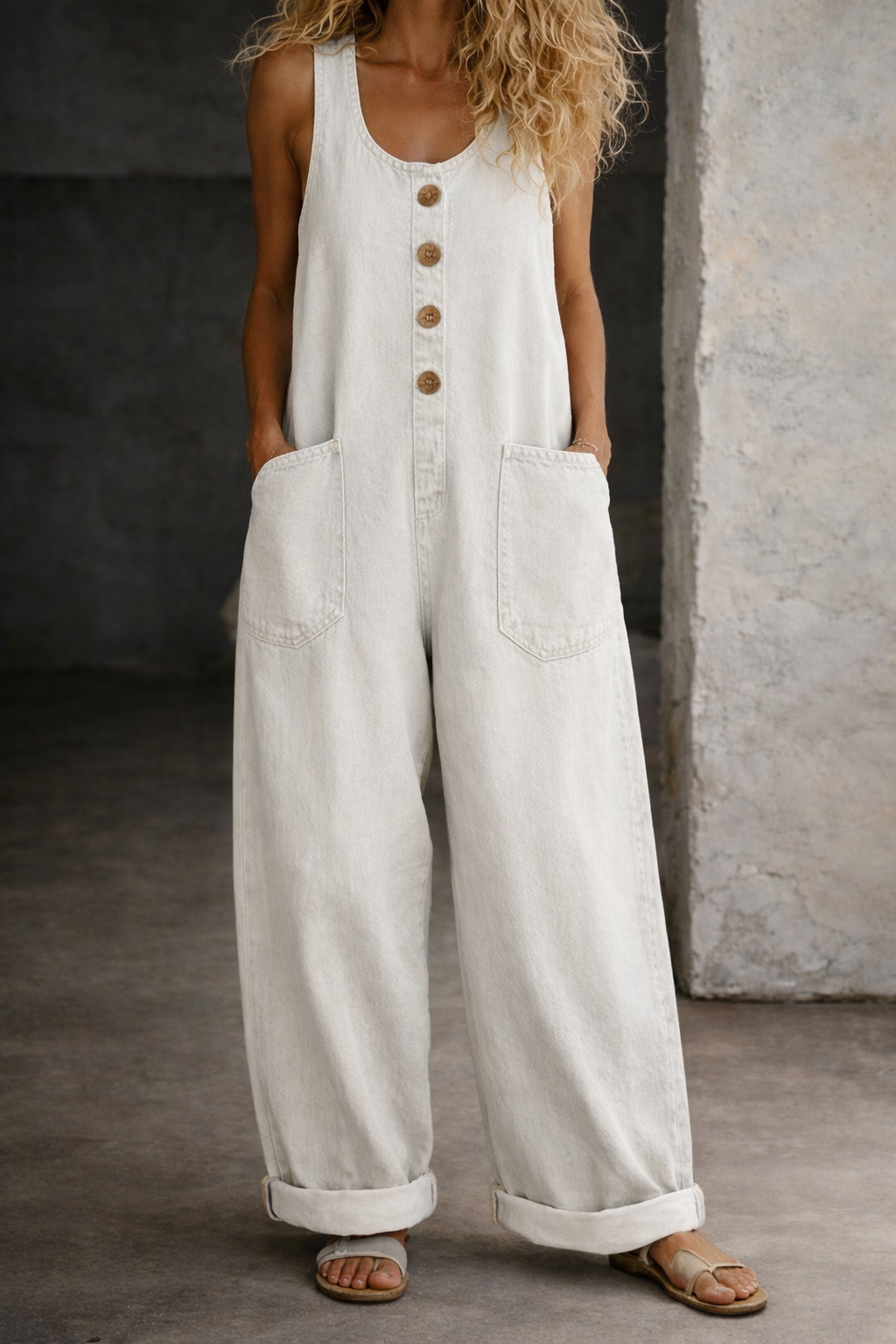 Megan - Vintage Washed Cotton Denim Overalls