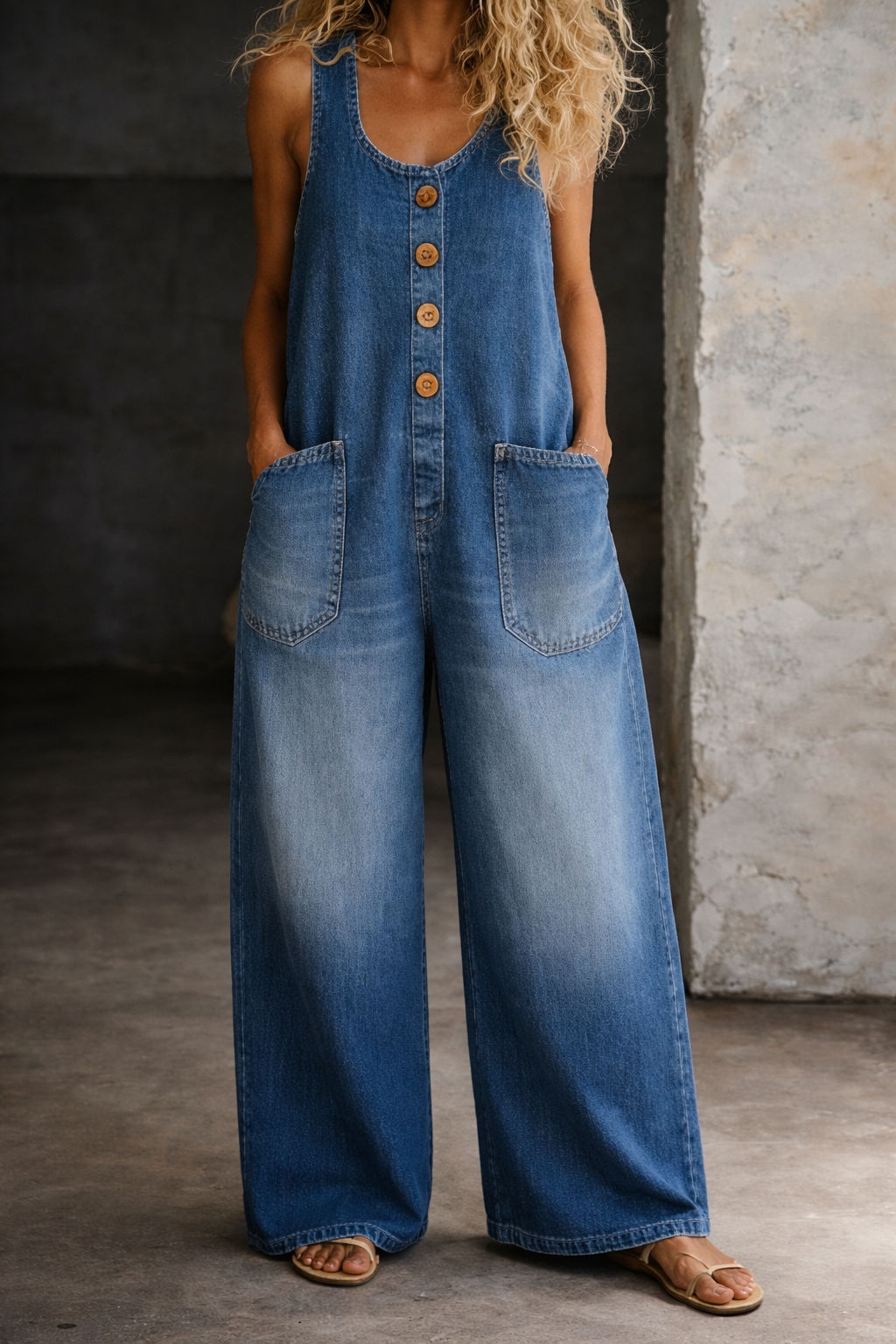 Genevieve - Vintage Washed Cotton Denim Overalls