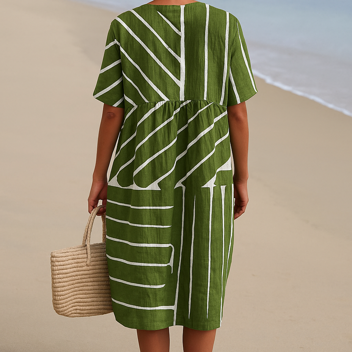 Brittany - Green Dress with Geometric Pattern