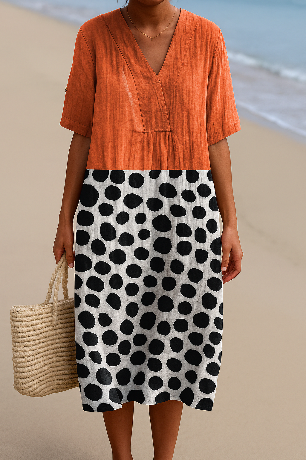 Summer - Orange Dress with Contrasting Dots