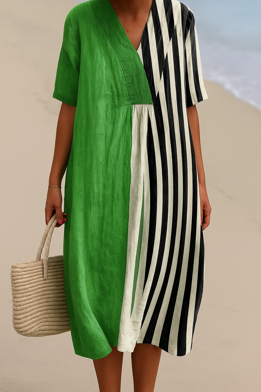 Cassidy - Vibrant Green Dress with Black Stripes