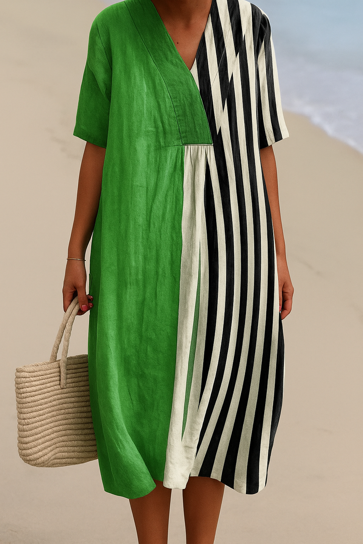 Cassidy - Vibrant Green Dress with Black Stripes
