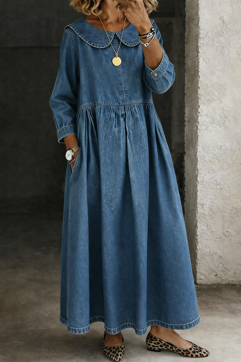 Hallie - Peter Pan Collar Denim Dress