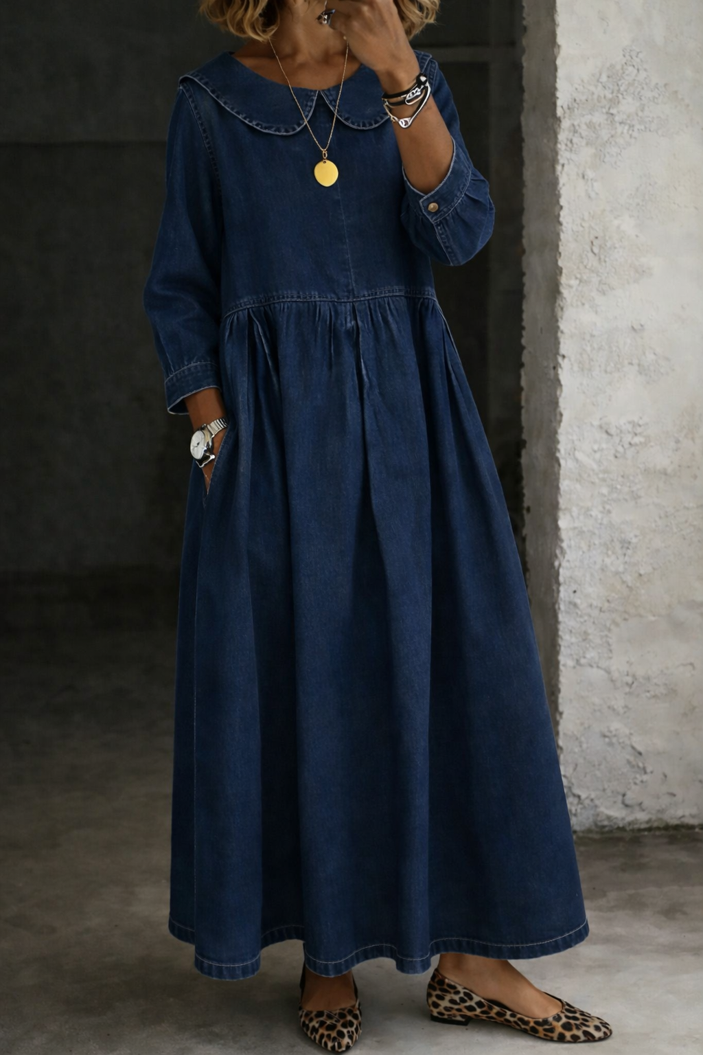 Hallie - Peter Pan Collar Denim Dress