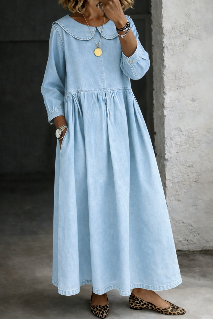 Hallie - Peter Pan Collar Denim Dress