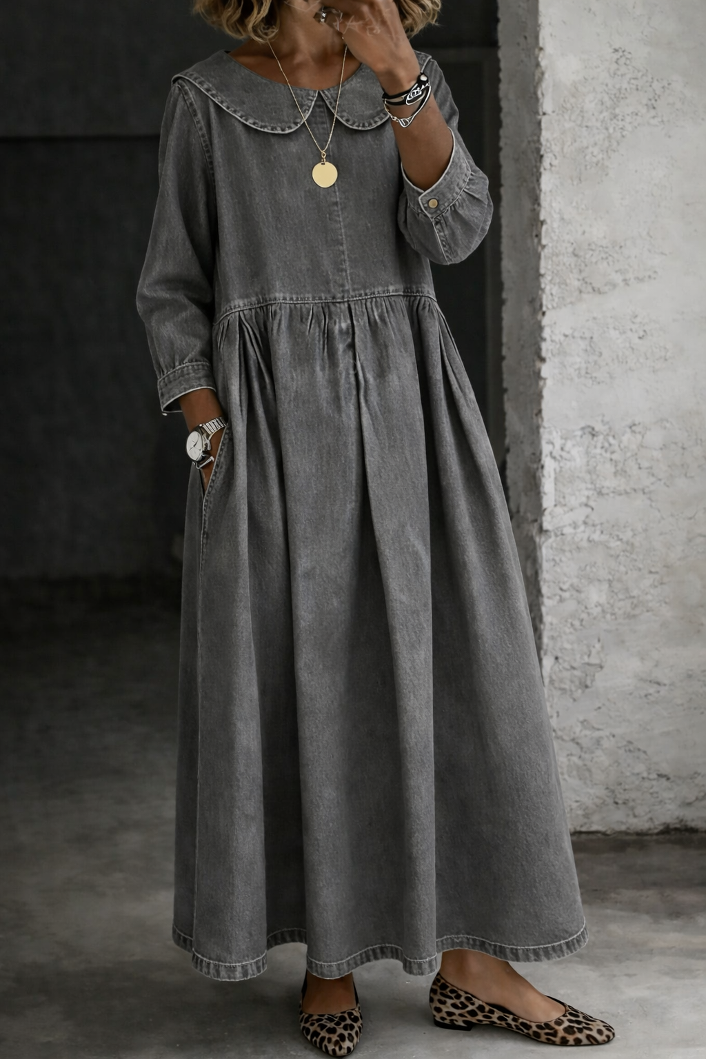 Hallie - Peter Pan Collar Denim Dress