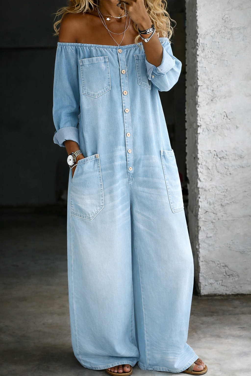 Chelsea - Long Sleeve Jumpsuit with Exposed Shoulders