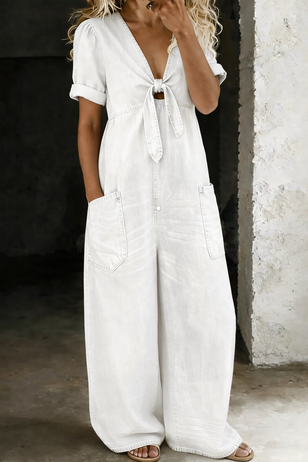 Sophie - Short Sleeve Jumpsuit with V-Neck