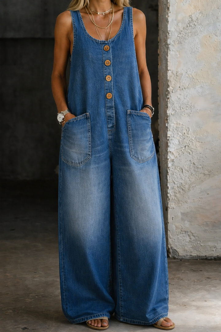 Genevieve - Vintage Washed Cotton Denim Overalls