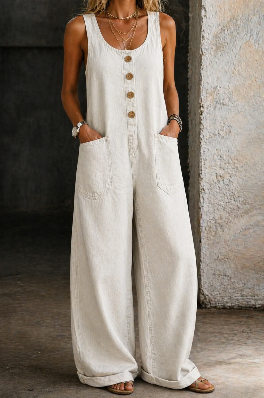Megan - Vintage Washed Cotton Denim Overalls