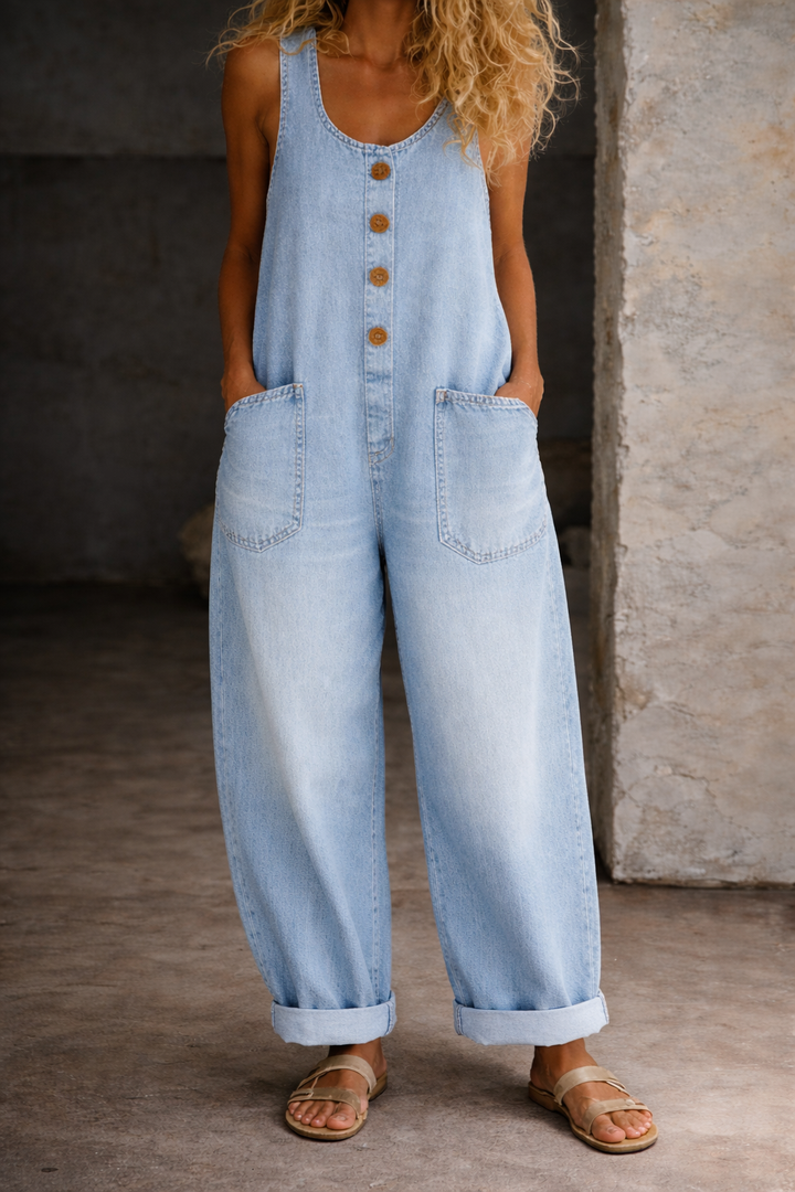 Patricia - Vintage Washed Cotton Denim Overalls