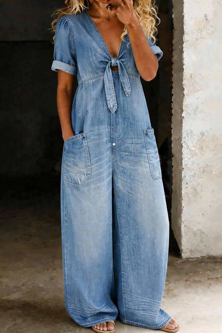 Sophie - Short Sleeve Jumpsuit with V-Neck