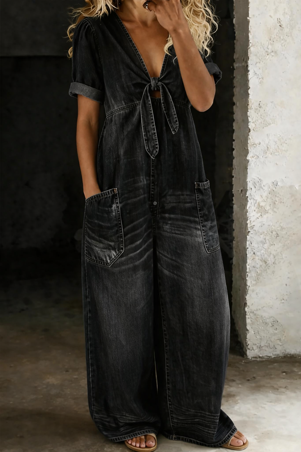 Sophie - Short Sleeve Jumpsuit with V-Neck