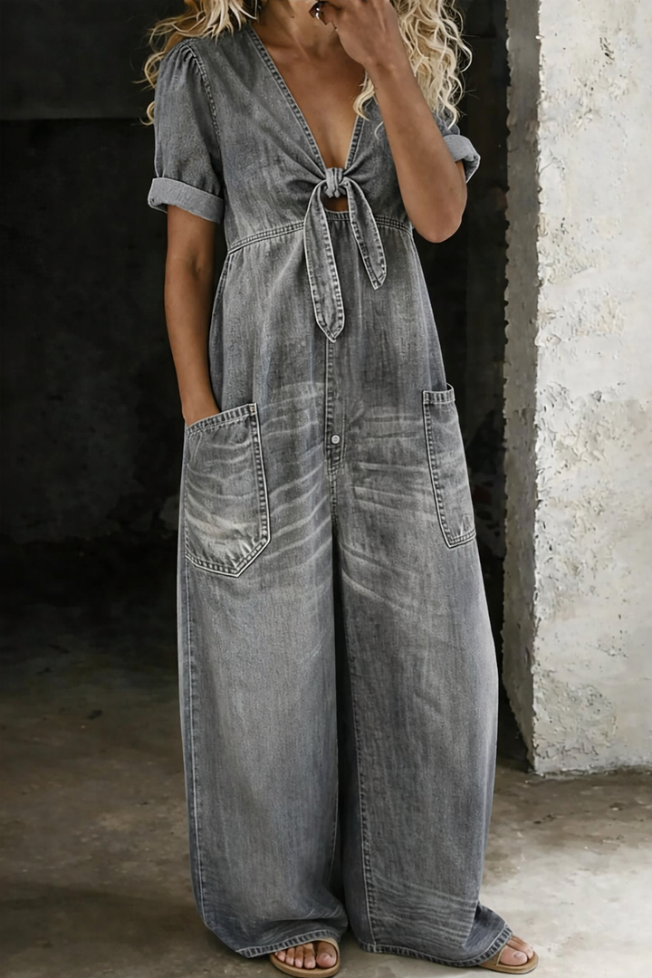 Sophie - Short Sleeve Jumpsuit with V-Neck