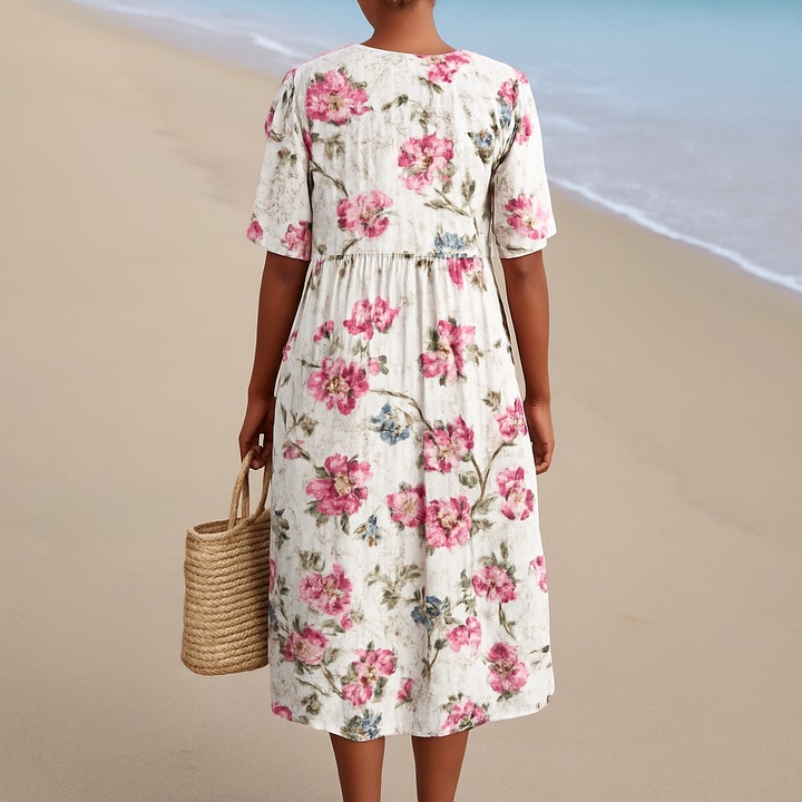 Daphne - Vintage Floral Linen Style Dress