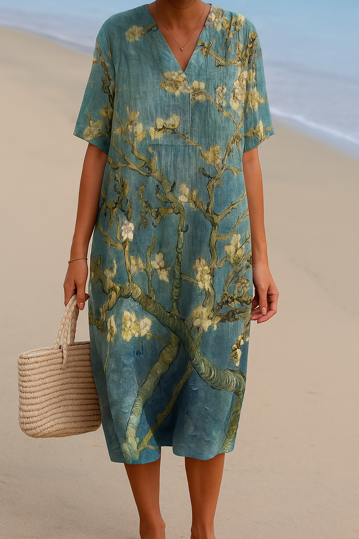Tracy - Floral Dress in Aqua Green