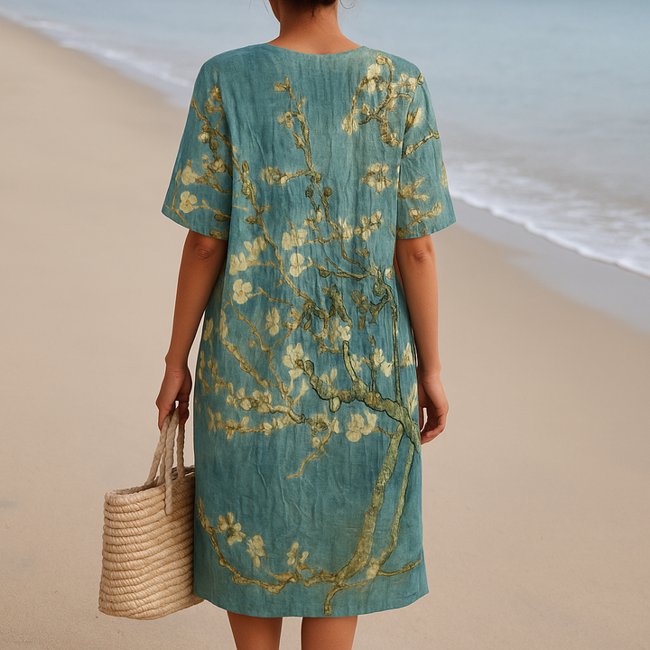 Tracy - Floral Dress in Aqua Green