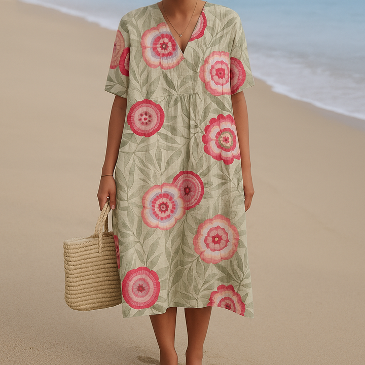 Lydia - Floral Dress with Leaves and Mandala