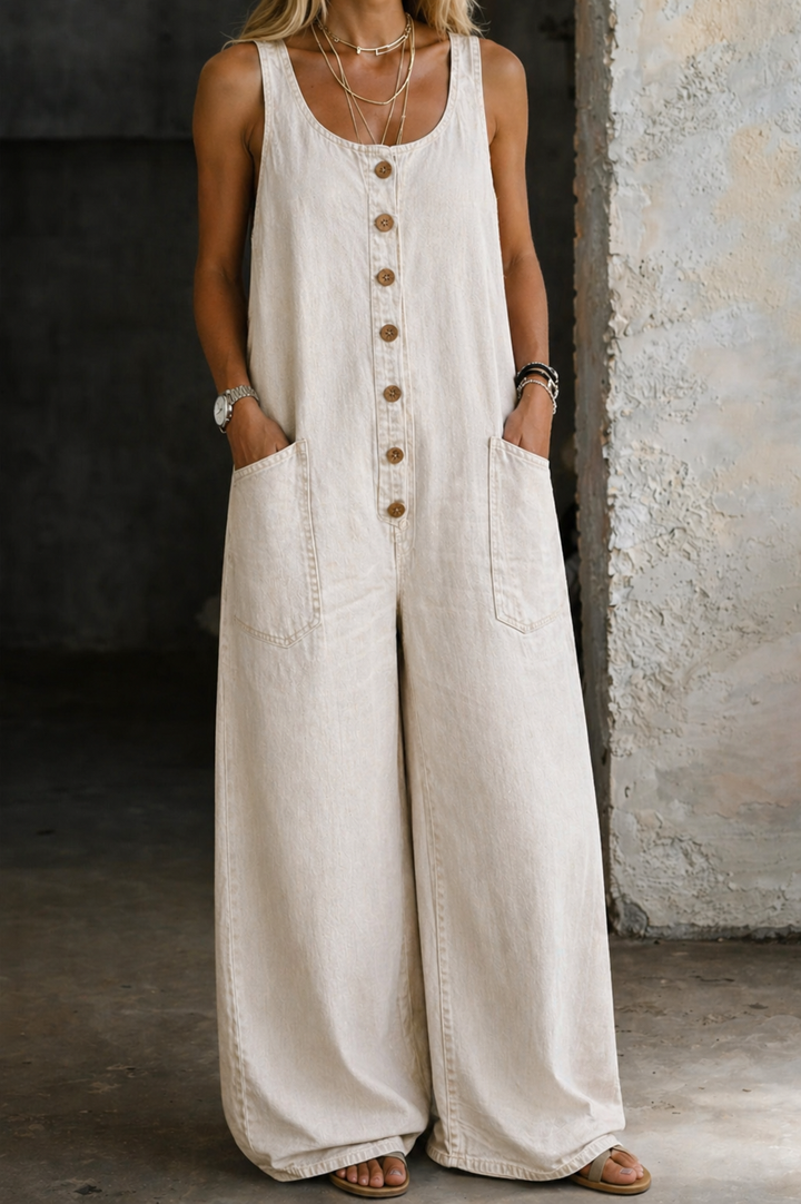 Genevieve - Vintage Washed Cotton Denim Overalls