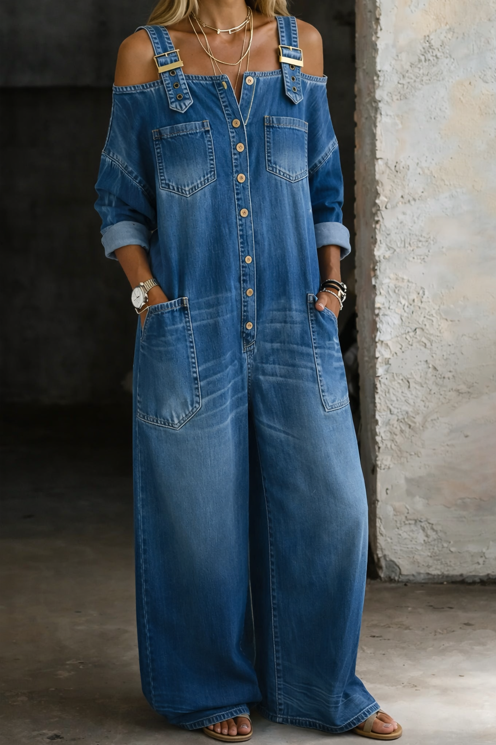 Valerie - Off Shoulder Denim Jumpsuit