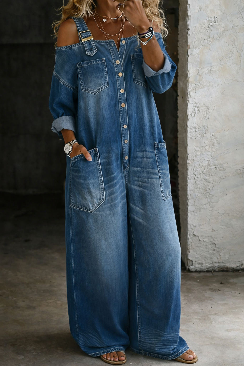 Valerie - Off Shoulder Denim Jumpsuit