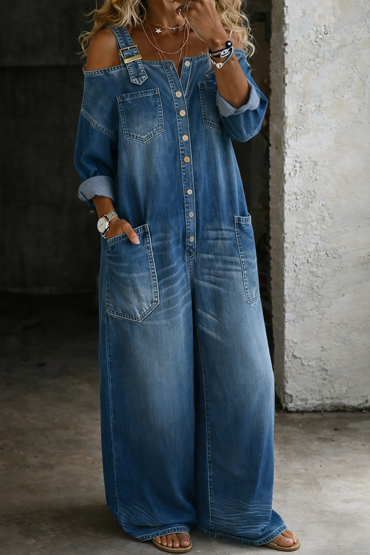 Valerie - Off Shoulder Denim Jumpsuit