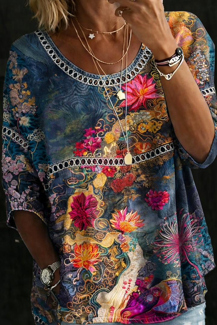 Hallie - Vintage Floral Denim Blouse