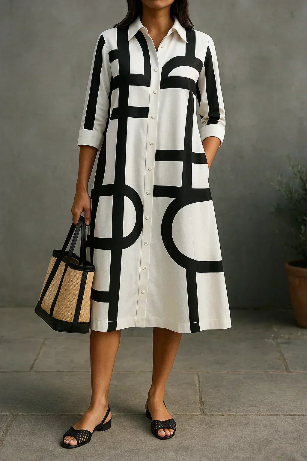 Audrey - Shirt Dress with Geometric Print
