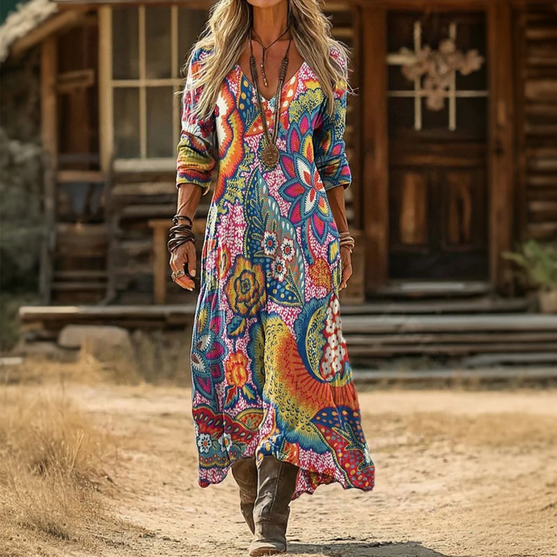 Janine - Casual Long Sleeve Dress Inspired by Vintage