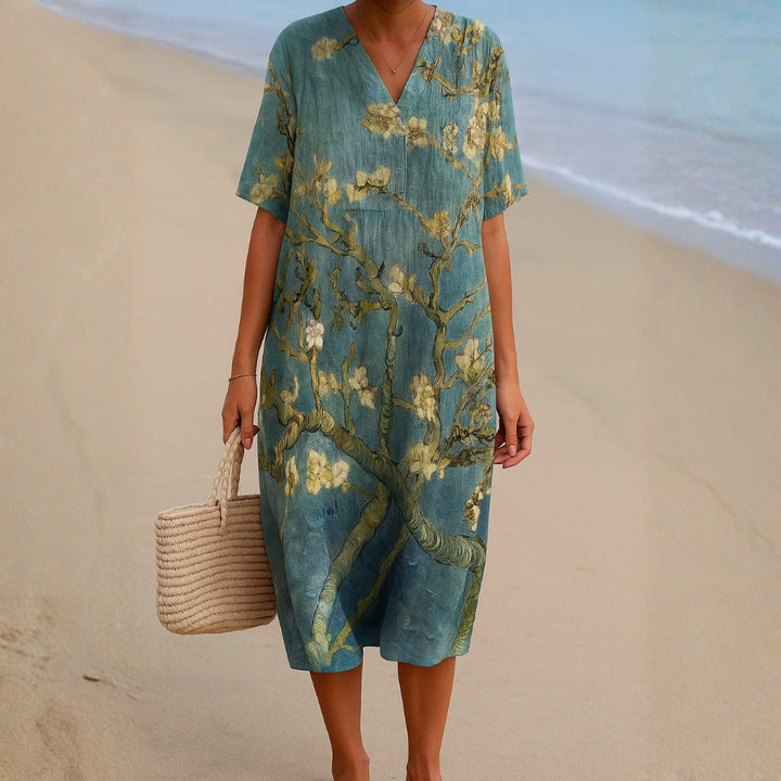 Tracy - Floral Dress in Aqua Green