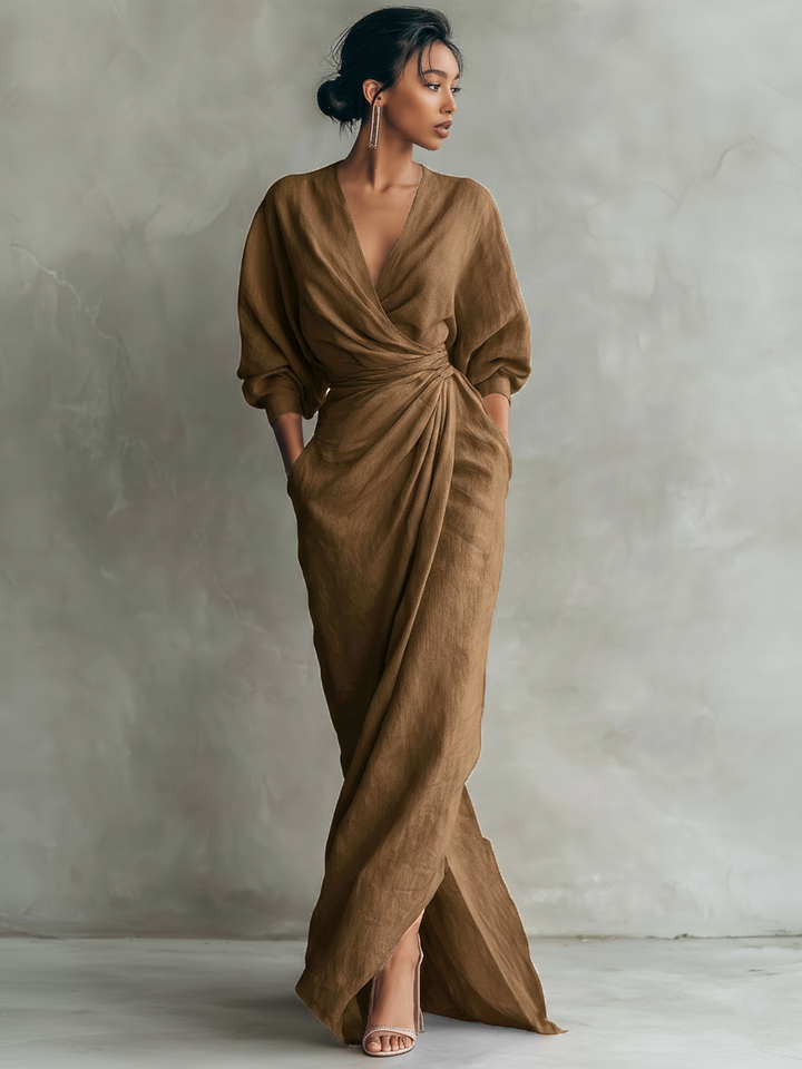 Adeline - Pink Linen Maxi Dress