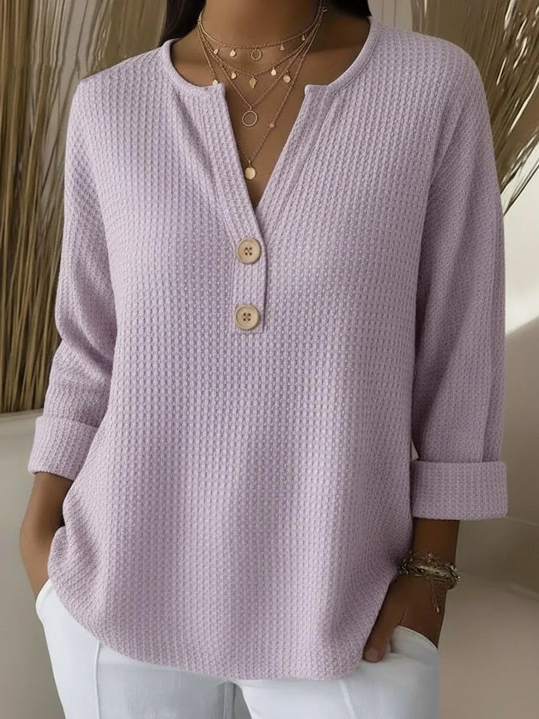 Sharon | Waffle Knit Henley Top