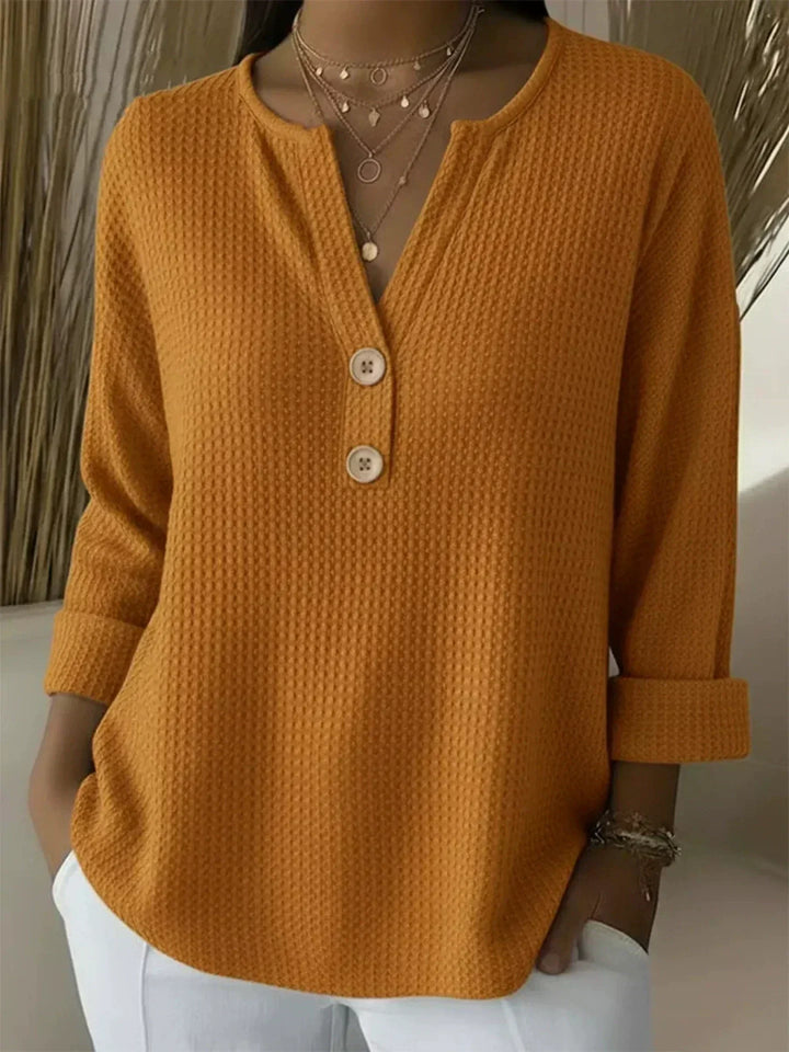 Sharon | Waffle Knit Henley Top