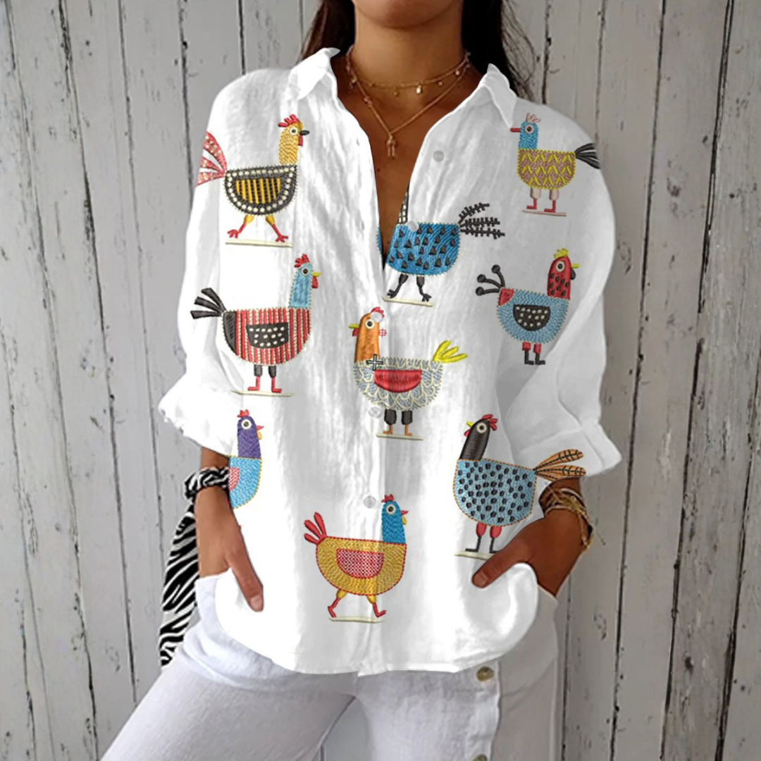 Jenna - Light Shirt with Chicken Print