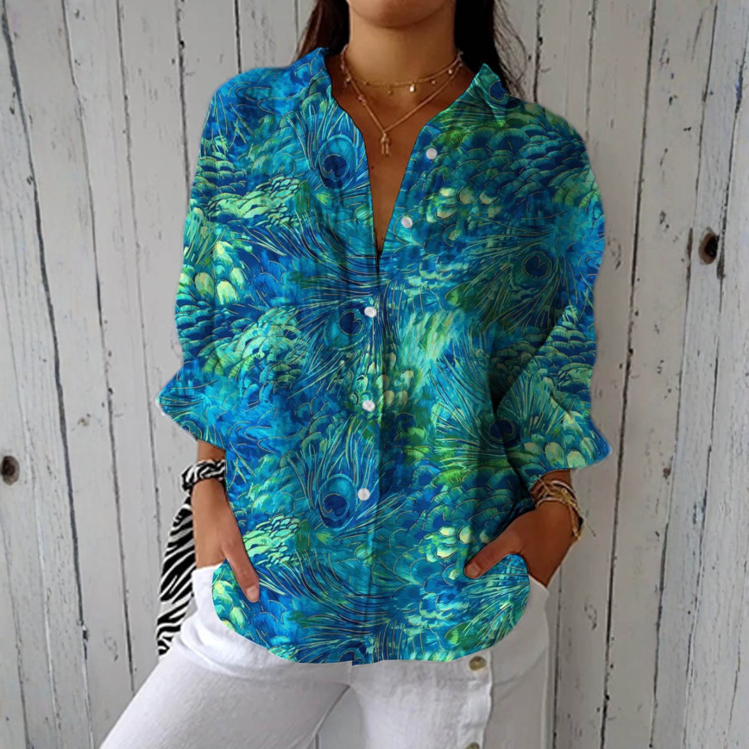 Adeline - Shirt with Feather Print
