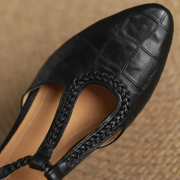 Greta – Classic Leather T-Strap Shoes with Braided Detail