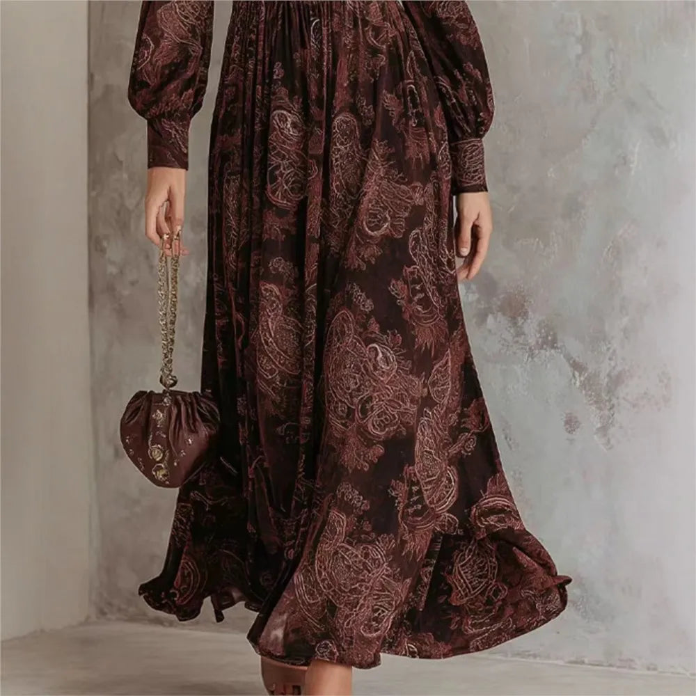 Aria - Elegant Print Long Sleeve Maxi Dress
