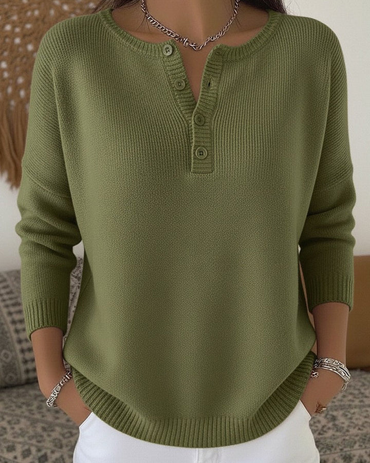Carol | Henley Button Knit Sweater