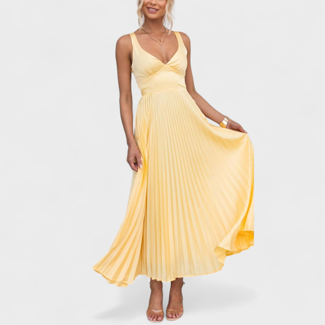 Carmen - Yellow Pleated Maxi Dress