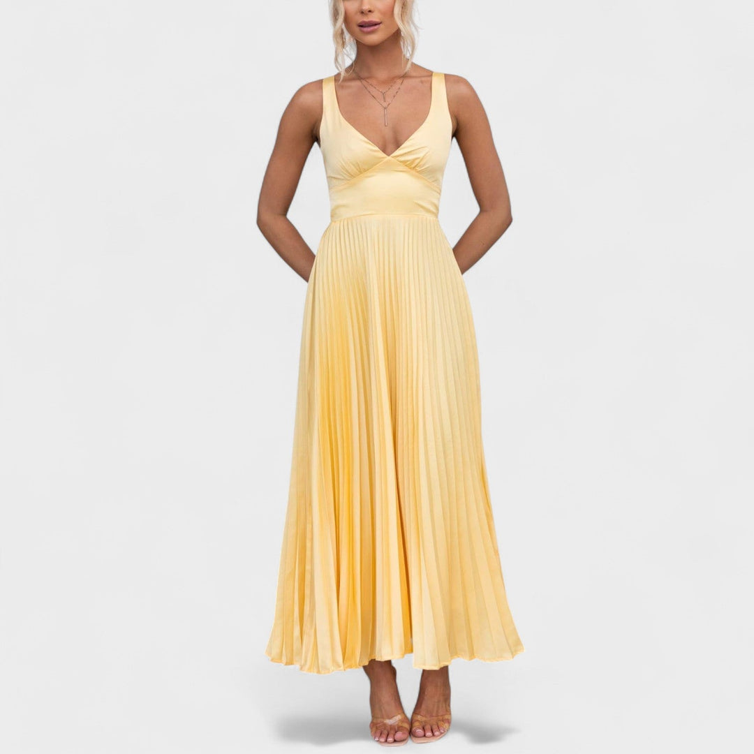 Carmen - Yellow Pleated Maxi Dress