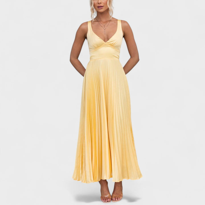 Carmen - Yellow Pleated Maxi Dress
