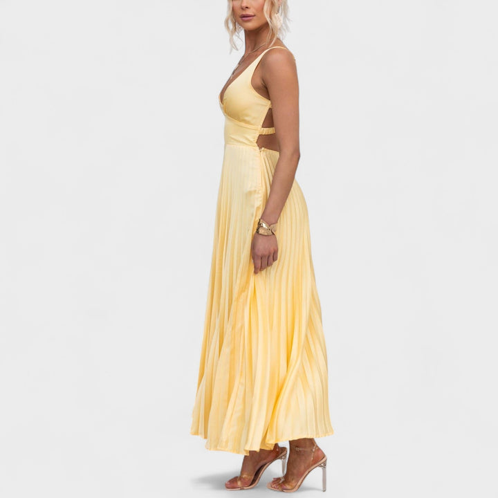Carmen - Yellow Pleated Maxi Dress