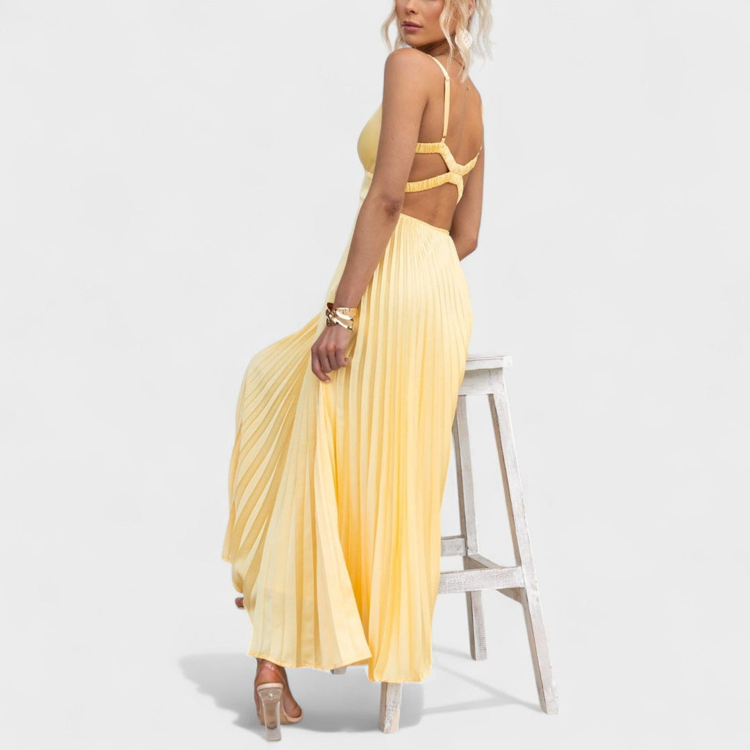 Carmen - Yellow Pleated Maxi Dress