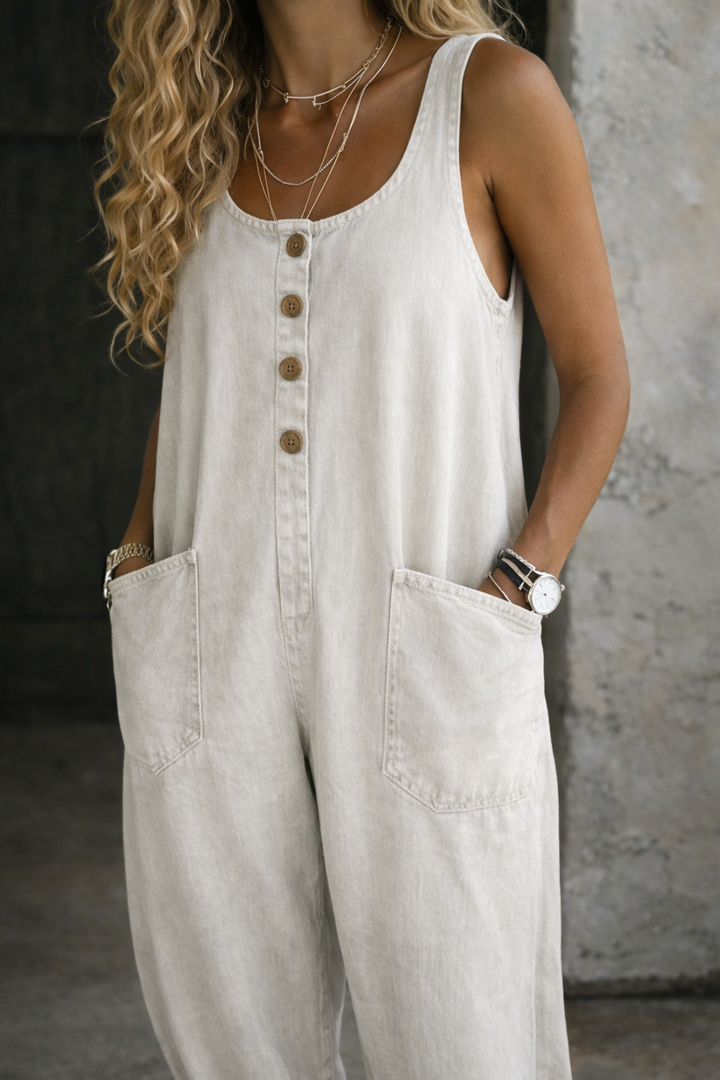Megan - Vintage Washed Cotton Denim Overalls