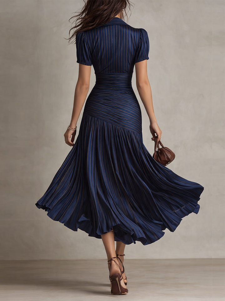 Shelby - Striped Shirt Collar Midi Dress